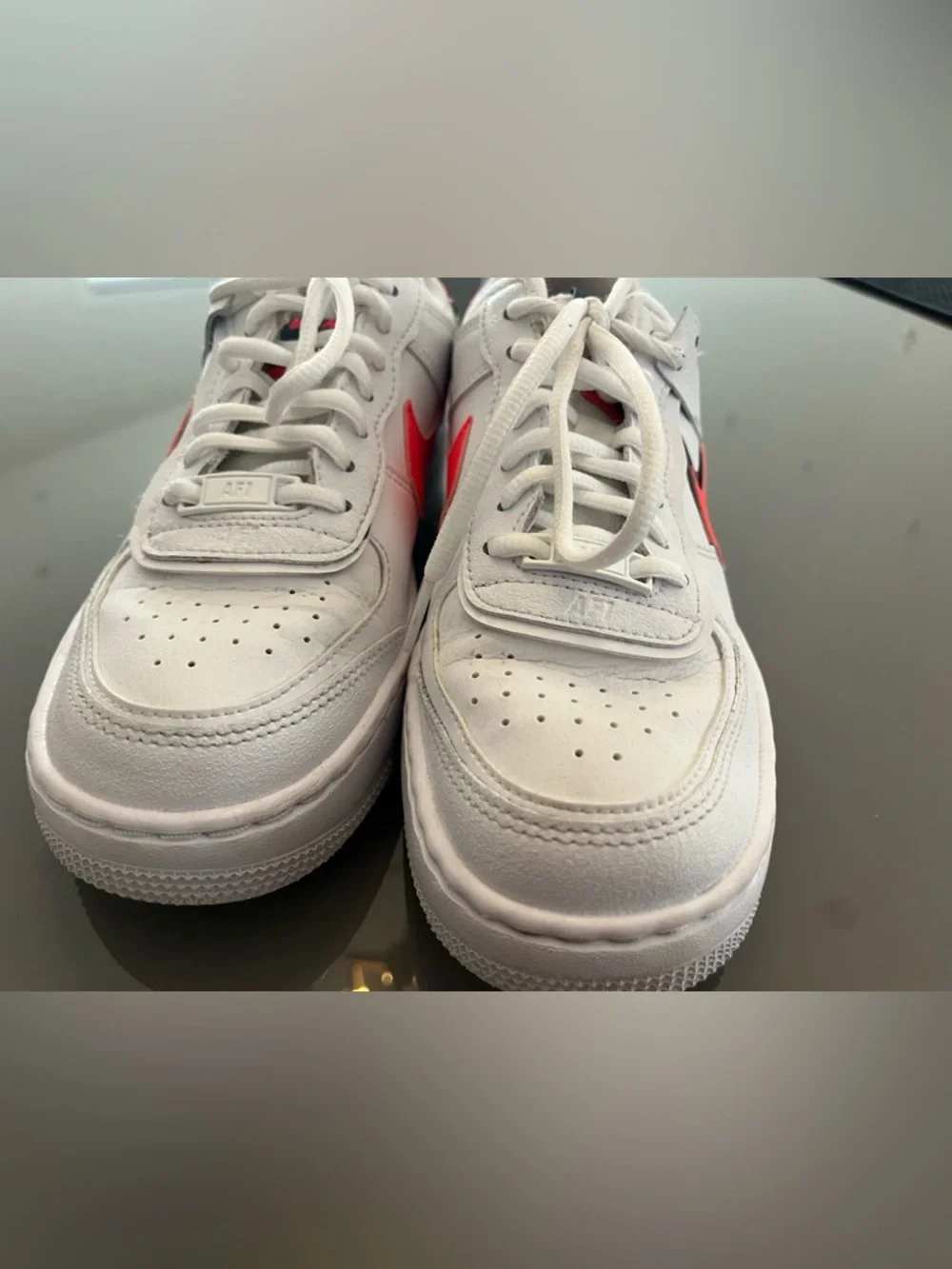 Nike Air Force one White Sneakers with Neon Pink & Dark Teal Swoosh - Picture 2 of 8